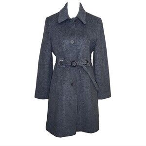 Via Spiga Belted Wool Blend Longline Coat Women's 10 Charcoal Gray Cashmere